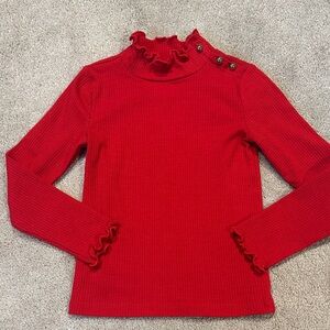 Janie and Jack Red Ruffle Mock-Neck Ribbed Long Sleeve Top